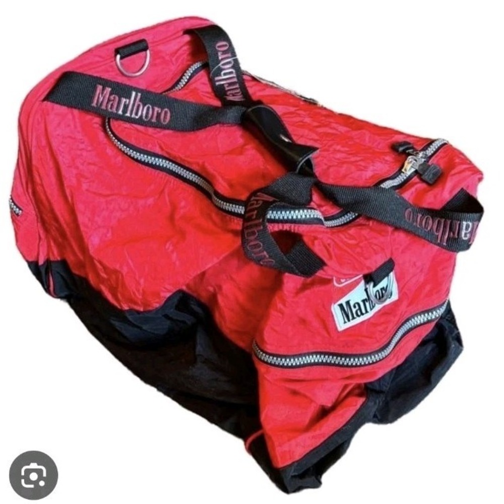 Marlboro Unlimited Vintage 1990s Large Duffle Travel Gym Bag Logo Y2K Red